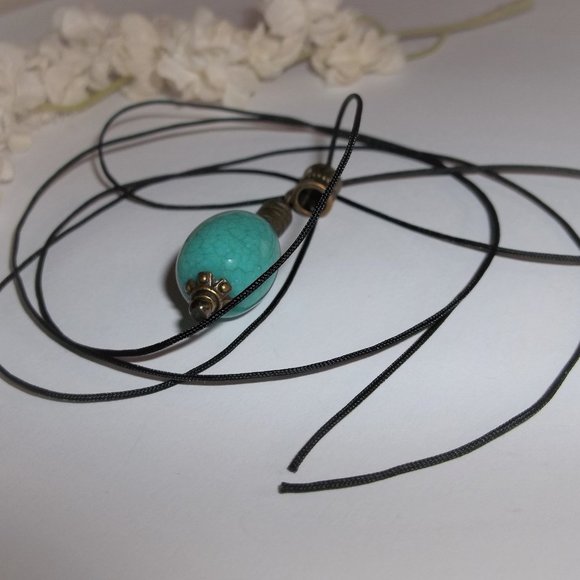 Necklace Pendant Turquoise Blue and Bronze Beaded Boho Southwestern Jewelry A106 - Picture 5 of 9
